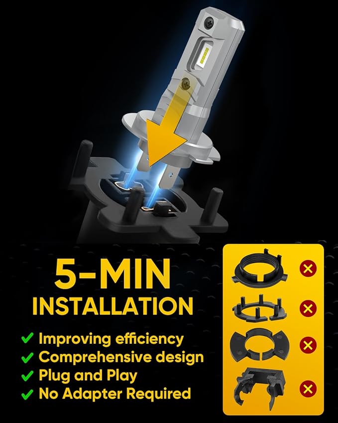 H7 Bulb 35000LM 120W, High and Low Beam, 6500K White, 1:1 Mini Size Plug and Play, Non Polarity, Fanless H7 Fog Lights, 500% brightness upgrade, 30000 Hours of Service Life （Pack of 2）