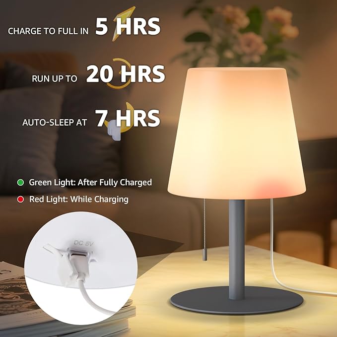 uuffoo Shower Lamp Waterproof Warm White & RGB Shower Light Dimmable LED Rechargeable Table Lamp Cordless Outdoor Lamps Portable for Indoor Outdoor Bathroom Home Patio H9.8in D6.3in (Gray)