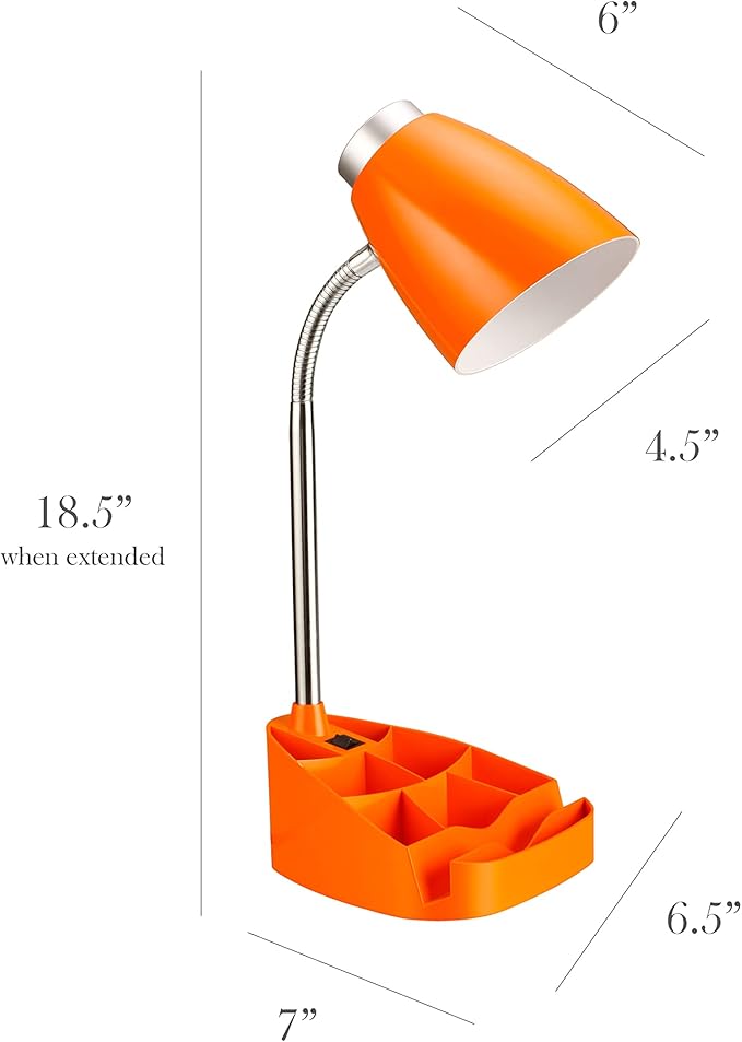 Simple Designs LD1002-ORG Gooseneck Organizer Desk Lamp with iPad Tablet Stand Book Holder, Orange