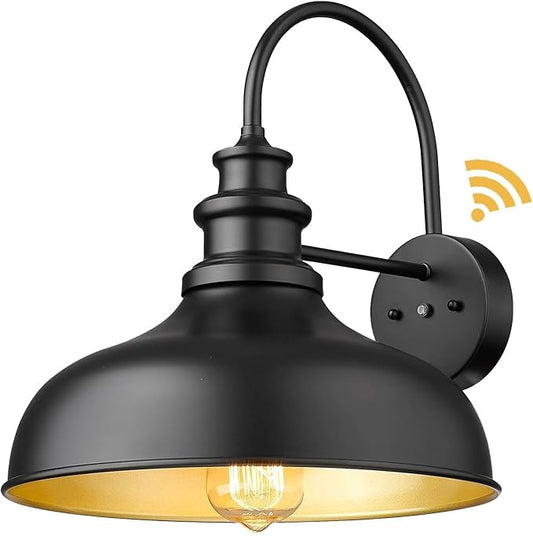 Bestshared Dusk to Dawn Sensor Farmhouse Barn Light, Anti-Rust Outdoor Wall Sconce, Outdoor Wall Lantern for Porch,Exterior Light Fixtures for Patio,Garage (Black+Gold, 1 Pack)