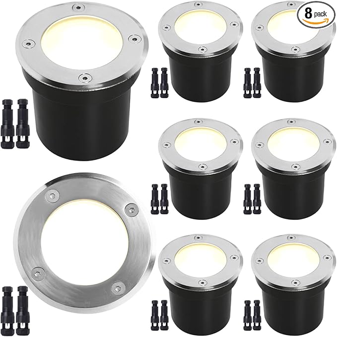 EAGLOD LED Low Voltage Landscape Lights - 10W In-Ground Lights, 12V/24V Landscape Lighting with Waterproof IP67 Rating (8 Pack, 2700k)