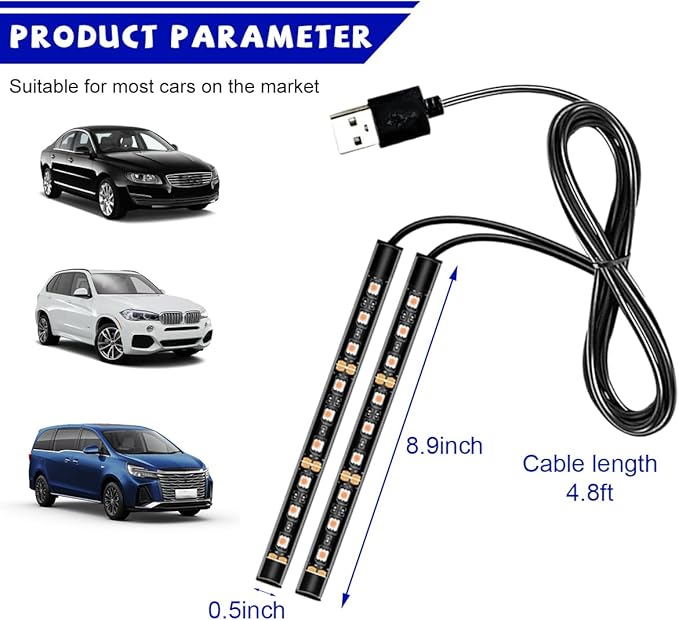 Car LED Strip Light, 24 LED RGB Auto Under Dash Interior Atmosphere Lights, USB Vehicle Decorative Lamp Ambient Night Light Strip, Lighting Kit Car Accessories (Orange)