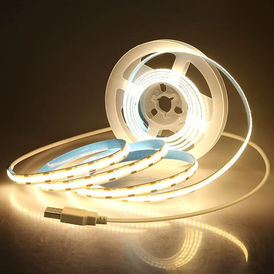 Aclorol COB LED Strip Lights for TV 5V USB Powered Warm White 6.56FT 320Leds/M COB Flexible Light Strip TV Led Backlight for Bedroom Under Cabinet Kitchen DIY Lighting Project 3000K CRI85+ 2M