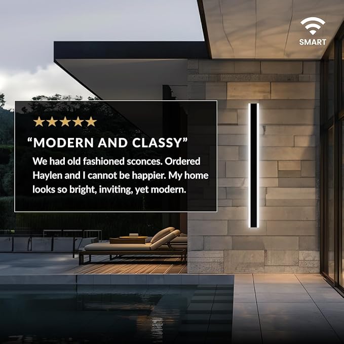 𝗠𝗢𝗗 𝗟𝗜𝗚𝗛𝗧𝗜𝗡𝗚 Haylen Smart | Waterproof Outdoor Smart Wall Light, Dimmable with Remote 3000K-6000K, Long Outdoor Porch Lights, Wired Lighting Fixture Patio Exterior Sconce, 1-Pack (31")