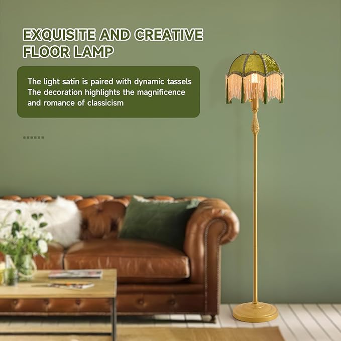 WEILASA Retro Tassel Floor lamp with Adjustable Light Simple Upright Metal Base LED Night lamp for Room 13”Wide, 62.7”High