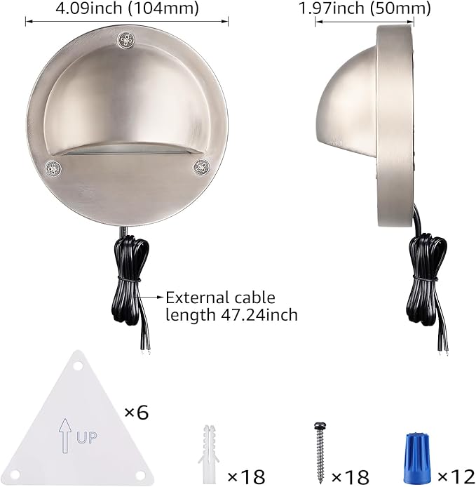 LEONLITE LED Low Voltage Deck Lights, 170LM 4.09inch Landscape Step Railing Fence Light, 12-36V AC/DC, Die-cast Aluminum Housing & Frosted Glass Lens, UL Listed Cord, Satin Nickel, 3000K, Pack of 6