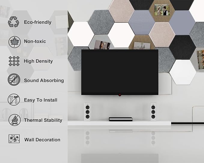 HONORIA 12-Pack Acoustic Panels, Soundproof Wall Panels, Hexagon Self-Adhesive 12"X10"X0.4, High Density Sound Dampening Panels - Dark Grey