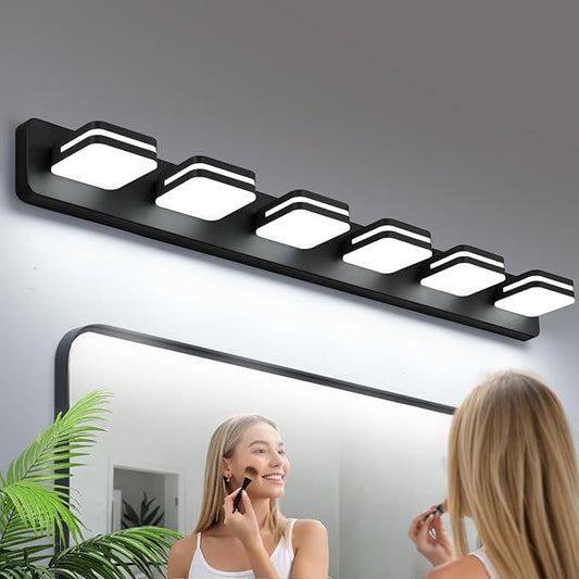 3000LM LED Modern Bathroom Vanity Light Fixtures, 360° Rotate Acrylic Matte Black Vanity Lights for Bathroom, Modern Wall Lighting Fixtures Over Mirror Kitchen Living Room (Natural White Light 5000K)