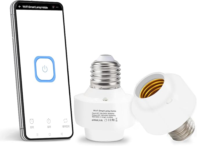 QIACHIP Smart WiFi Bulb Socket E26 E27 Light Bulb Adapter,Wireless Smart 2.4G Remote Control Lamp Base Holder,eWeLink APP Remote Timer and Group Control,Voice Control with Alexa and Google