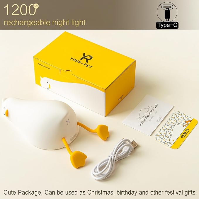 Existential Crisis Duck Lamp, Squishy Kids Cute Lying Flat Duck Night Light, Rechargeable Ducky Lay Touch Lamp, College White Elephant Gifts, Mom Mothers Day Gift, Fun Decor, Safe Silicone