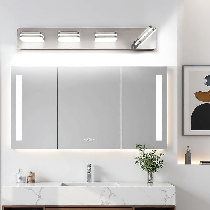 1600LM LED Modern Bathroom Vanity Light Fixtures, 360° Rotate Acrylic Brushed Nickel Vanity Lights for Bathroom, Modern Wall Lighting Fixtures Over Mirror Kitchen Living (Natural White Light 5000K)