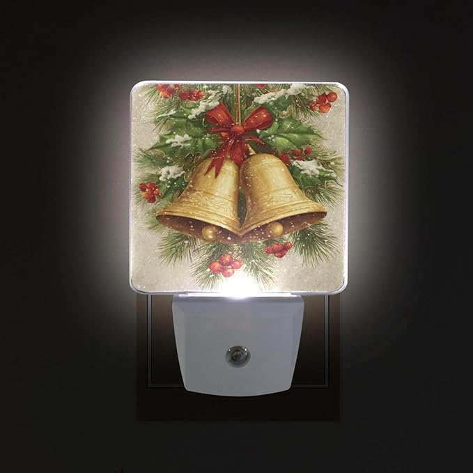 Christmas Golden Bells Night Light 2 Pack Dusk to Dawn Sensor Led Lamp for Women Men RetroNight Lights Plug into Wall Retro Decor for Bedroom Kitchen Bathroom Corridor, 0.5W