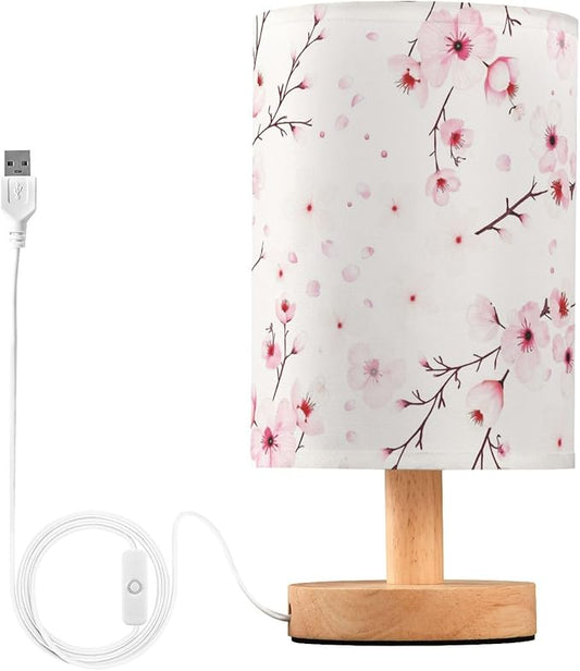 senya Flower Table Lamp for Bedroom Living Room, Cherry Blossom Branche Bedside Lamps with USB Charging Ports Nightstand Light Lamps