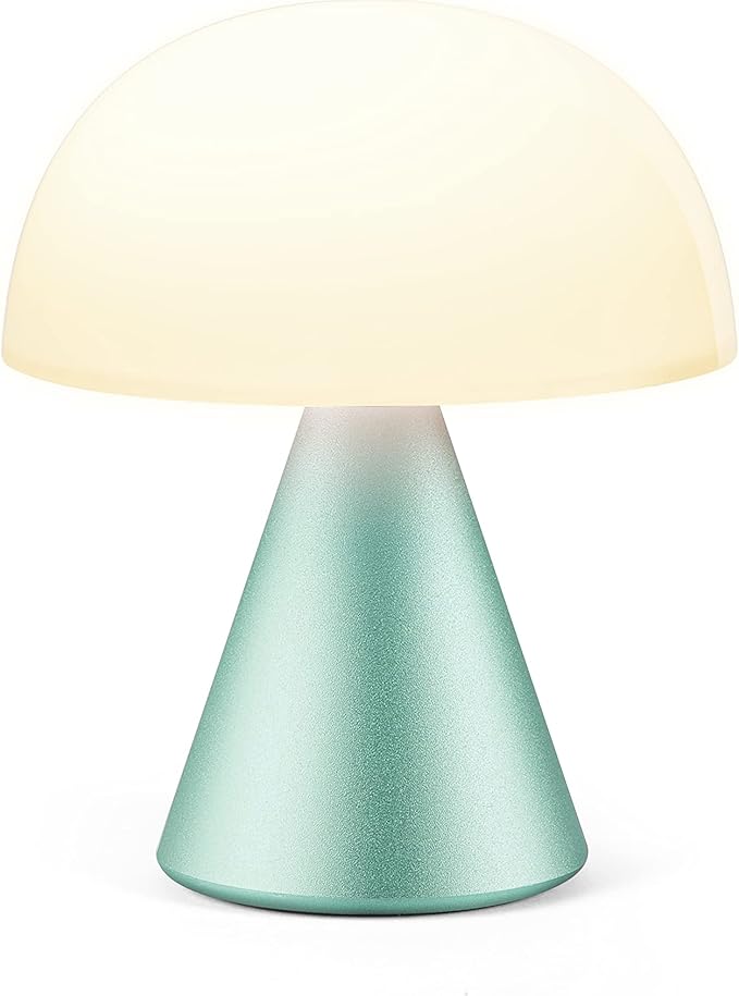 Lexon Mina M Mushroom Lamp - Portable Bedside Light for Bedrooms, Kids & Nursery - 9 LED Color Rechargeable Table Lamp with 24h Light & Dimmer, Medium - Mint