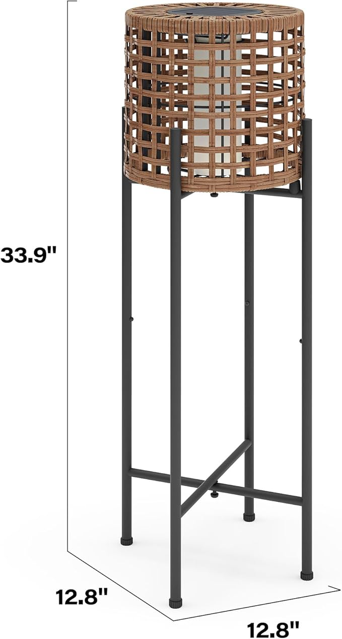 LAUSAINT HOME Solar Powered Outdoor Floor Lamp with Auto On/Off LED Light, Waterproof Wicker Patio Floor Lights, Boho Rattan Floor Lantern (1 Floor Lamp)
