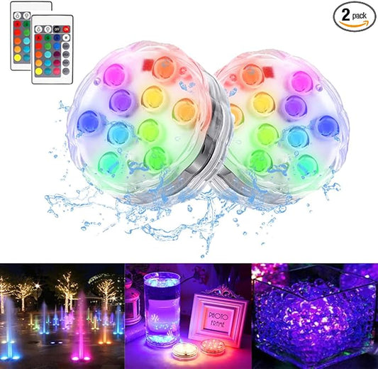 Submersible LED Lights with Remote, 16 Colors Changing Submersible Pool Lights for Above Ground Pools, Waterproof Led Puck Lights Tea Lights, Battery Operated Pond Lights for Vase Aquarium (2)