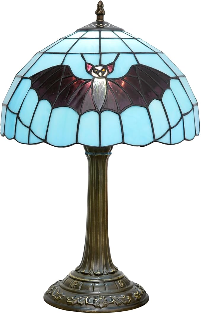 Tiffany Lamp Stained Glass Lamp 12 Inch Tiffany Style Blue Background With Black Bats Bedside Lamp Classical Art Decor Bedroom Living Room Dining Dormitory Table Vintage Home Decor The Ideal Gift