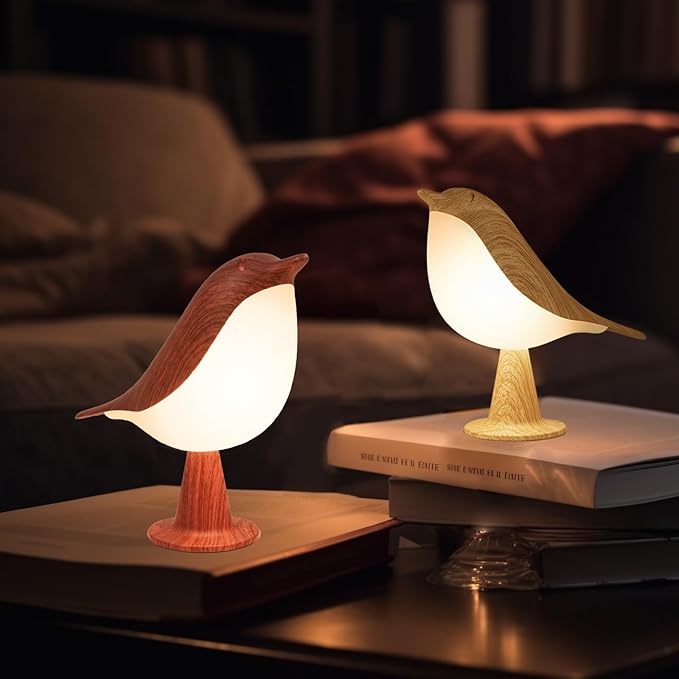 Small Desk Lamp, Bird Bedside Light with 3 Color Temperature and Touch Sensor, Cordless Kids Night Light, Rechargeable Battery for Bedroom Nightstand Table - Red