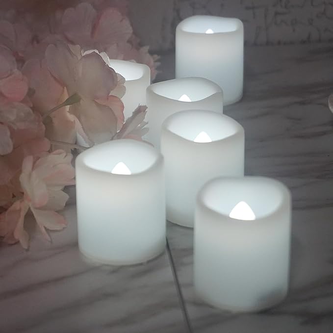 12 Pack Flameless Votive Candles Flickering Electric Fake Candles LED Battery Operated Tea Lights for Home Wedding Decor Party Table Halloween Christmas Decorations, White Glow