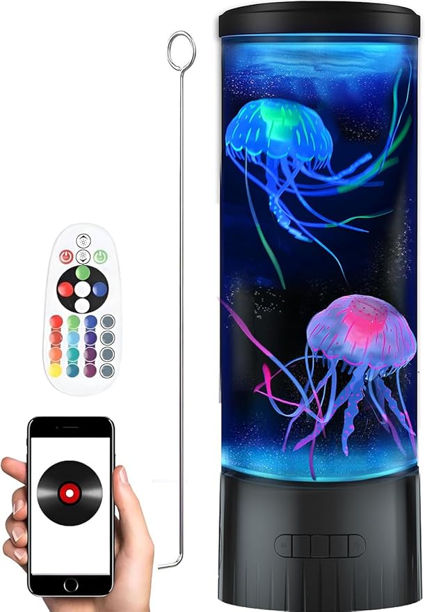 CALOVER Jellyfish Lamp - Cool Ocean Decor Jelly Fish Aquarium Light Tank with Speaker White Noise - Unique Sensory Lights Gifts for Kids & Adults