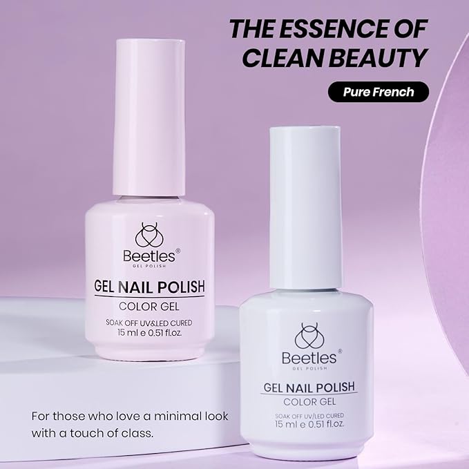 Beetles French Tip Gel Polish Set - Spring White Pink Gel Nail Polish Set 15ML Full Size Soak Off UV LED with 2 Styles Classic French Nail Art Sticker Sheets Manicure DIY Home Salon Gifts for Women