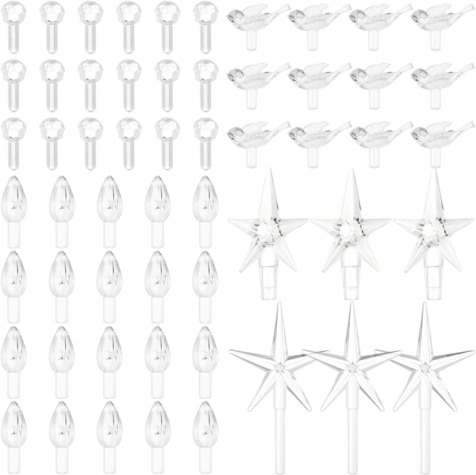 Riakrum 186 Pcs Ceramic Christmas Tree Replacement Bulb Set Globe Bird Stars for Lights Ornaments(Clear Color)