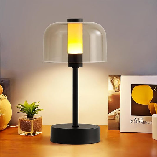 Black Rechargeable Cordless Table Lamp,Portable Modern LED Night Light,Battery Operated Lamp,3 Color Stepless Dimming Up,for Restaurant/Bedroom/Bars/Outdoor Party/Camping/Coffee Shop