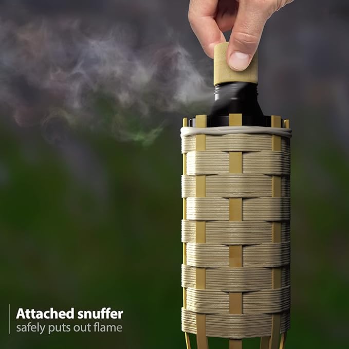 Matney Bamboo Torches for Outside Mosquitos Repellent - XL 60 Inches (8 Pack) - Includes Metal Oil Canisters with Snuffer Covers - Mosquito Torches Outdoor - Patio Outdoor Decorating & Parties