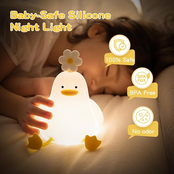 Cute Duck Night Light for Baby Kids Toddler, 3 Level Dimmable Squishy Duck Lamp, 30 Min Timer Off Nursery Bedside Nightlight, Rechargeable Touch Lamp for Bedrooms Living Room Decor Gift Ideas