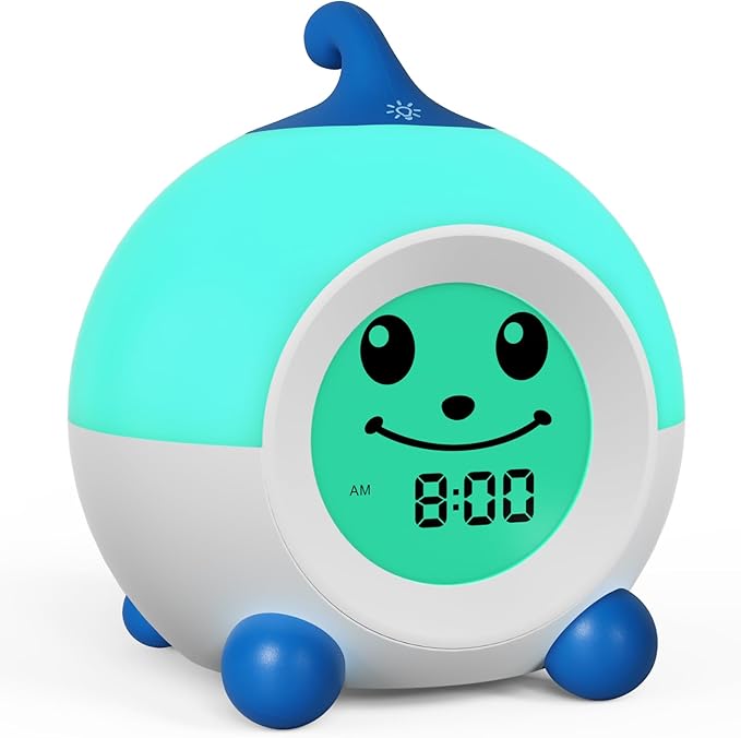 I·CODE Toddler Alarm Clock, Children's Sleep Trainer with Red Green Light,Toddler Sleep Aid Night Light with Auto-Off Timer, Ideal Gift for 2-9 Years Old Younger Children (Blue)