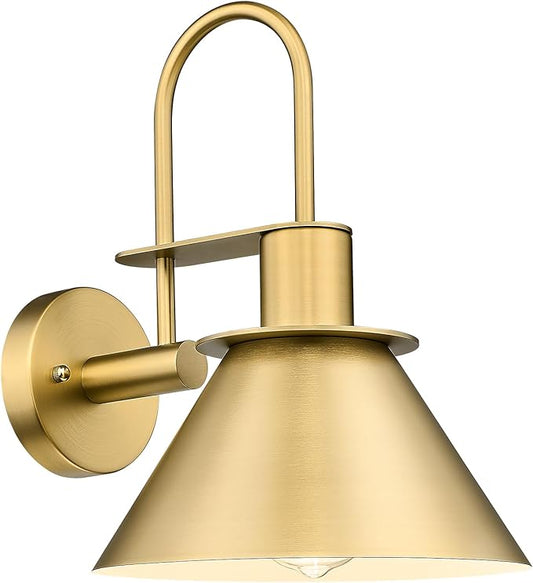Brass Wall Sconce, HWH Gooseneck Wall Light Sconces for Bedroom Bathroom, 1-Light Indoor Wall Light Fixtures with Metal Shade, White Interior, Gold Finish, 5HZG56BL BG
