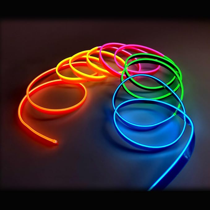 El Wire Mutilcolor Interior Car LED Strip Lights,3M Neon Wire USB 5V with Fuse Protection for Automotive Interior Decoration, with 6mm Sewing Edge