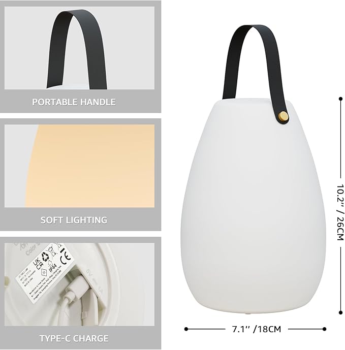 uuffoo Rechargeable Portable Table Lamp, Cordless RGB Lantern with Remote, Decorative LED Night Light, IP44 Waterproof Indoor Outdoor Lamp for Bedroom Patio Garden Wedding Party