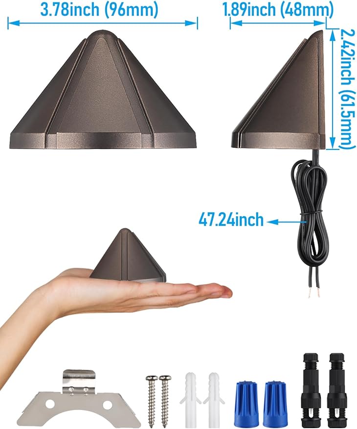 LEONLITE 8-Pack 5CCT Low Voltage LED Deck Light, 12-24V AC/DC Triangle Stair Railing Light, CRI90, IP65, Aluminum, Landscape Step Fence Lighting, 1800K/2700K/3000K/4000K/5000K, Oil Rubbed Bronze