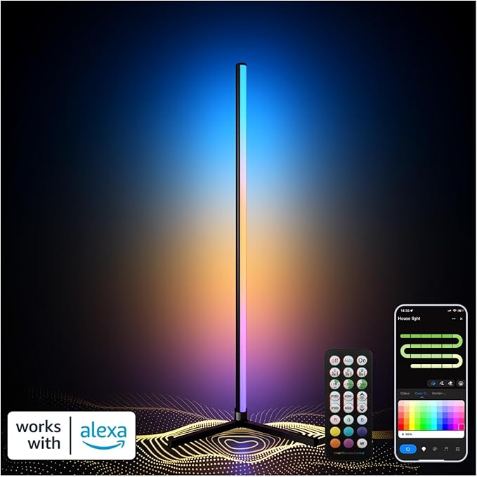 RGB Floor Lamp LED Corner Floor lamp smart Floor lamp with Music Sync Lighting, App & Remote Control, 16 Million Colors Living Room & Gaming Room (2 Pack with Alexa Voice Control)