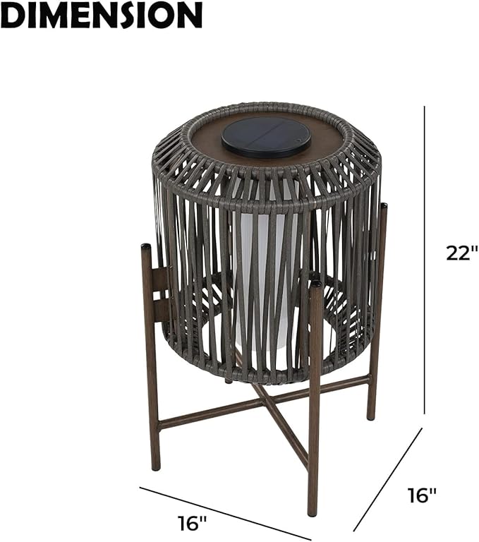Solar Yard Mordern Floor Lamp, 22" Outdoor&Indoor Decorative Light with Brown Wicker, Integrated LED Solar Lamp for Porch, Garden, Patio, Enjoy Eco-Friendly Illumination, Baffin Taupe