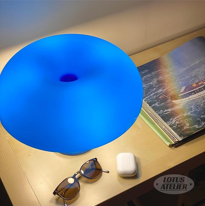 Lotus Atelier Blue Mushroom Lamp for Room Aesthetic Modern Lighting for Bedroom | Cool Retro Living Room Decor | Table Lamp Mushroom Light Home Decor