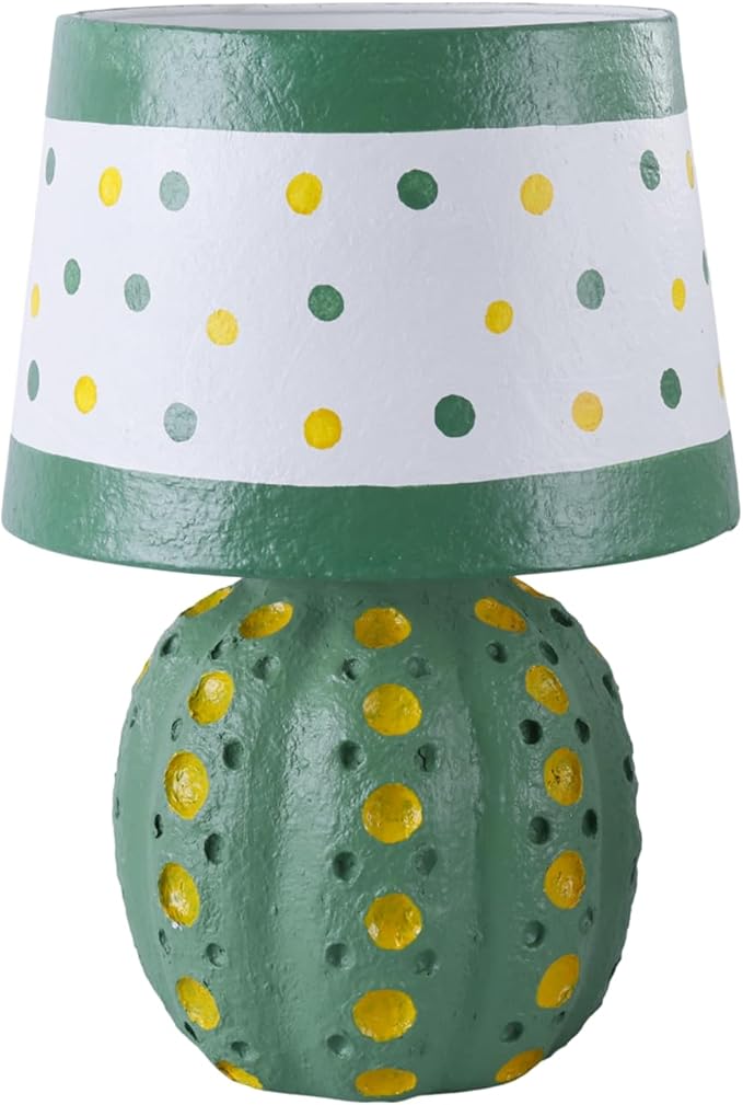 Handicrafts Home Handcrafted Paper Mache Table Lamp, 10.5x17” Modern Farmhouse Accent Table Lamp, Decorative Dome Bedside Nightstand Lamp for Bedroom Living Room, Small Desk Light, Cact Polka