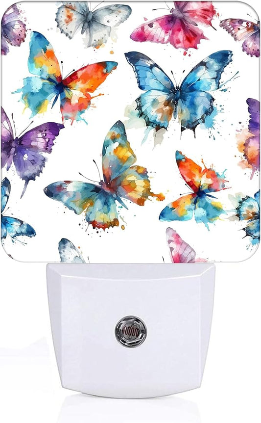 Watercolor Butterflies Night Light,Plug Into Wall for Boys Girls Bedroom Decorative Square Night Light Lamp 0.5w Sleep Friendly