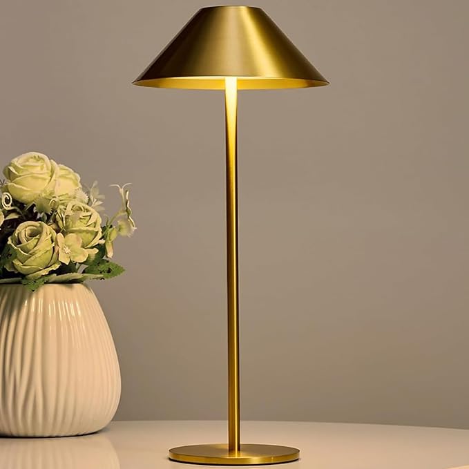 Bojim Gold Cordless Table Lamp, Rechargeable Touch Lamps with 3 Color Dimming, Wireless Battery Operated Lamp for Bedroom/Living Room