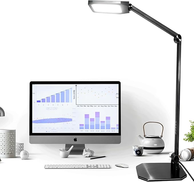 NS Eye-Caring LED Desk Lamp, 3 Color Temperature Dimmable Office Light with Memory Function & Timer, Adjustable Metal Clamp Lamp for Home Office, Reading, Studying.Batteries not Included.