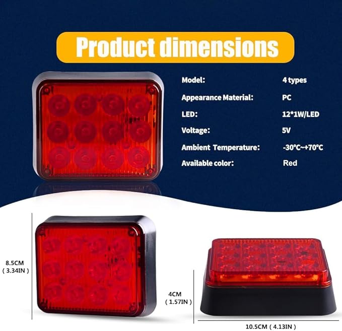 2PCS Magnetic Red Strobe Lights Rechargeable Flashing Emergency Beacon Safety Warning Lights Battery Powered Wireless Portable Magnetic Strobe Hazard Lights for Trucks Trailer Vehicles Car RV