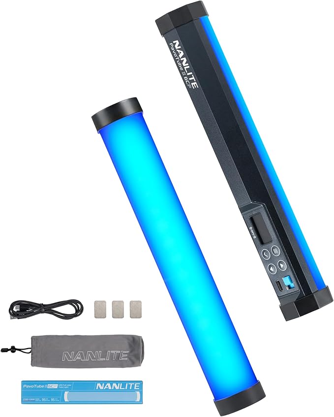 Nanlite PavoTube II 6CP LED Light Tube–RGB, Adjustable Color & Brightness,High CRI 95+ for Professional Photography, Video, and Live Streaming,Portable, Dimmable, Compact Design for Content Creators