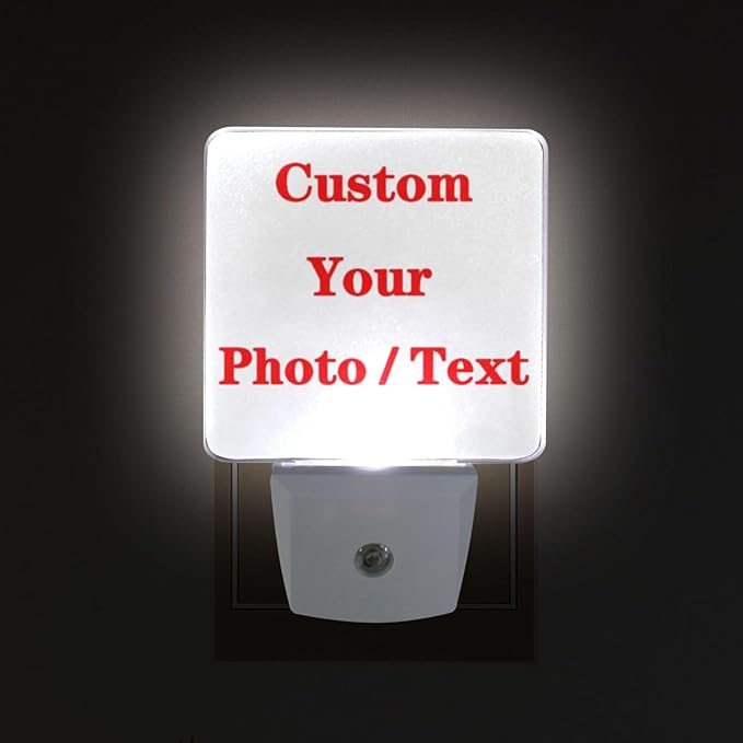 Custom Night Light with Your Own Photo Personalized Plug in Night Lights Auto Sensor Customlized LED Night Light Gifts for Room Bedroom Bathroom 2 Pack