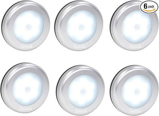 Searik 6 Pack Motion Sensor Lights Indoor, Magnetic Cordless Battery Powered LED Night Light Step Stair Closet Lights Under-Cabinet Lighting Stick On Anywhere Lamp for Home Kitchen Cabinet Bathroom