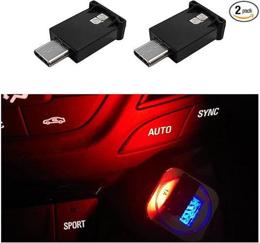 2 PCS USB Type C LED Ambient Light, 8 Colors RGB Dynamic Gradient Brightness Interior Atmosphere Lamp, Mini Adjustable Car Accessories Replace Lighting Parts for Home Laptop