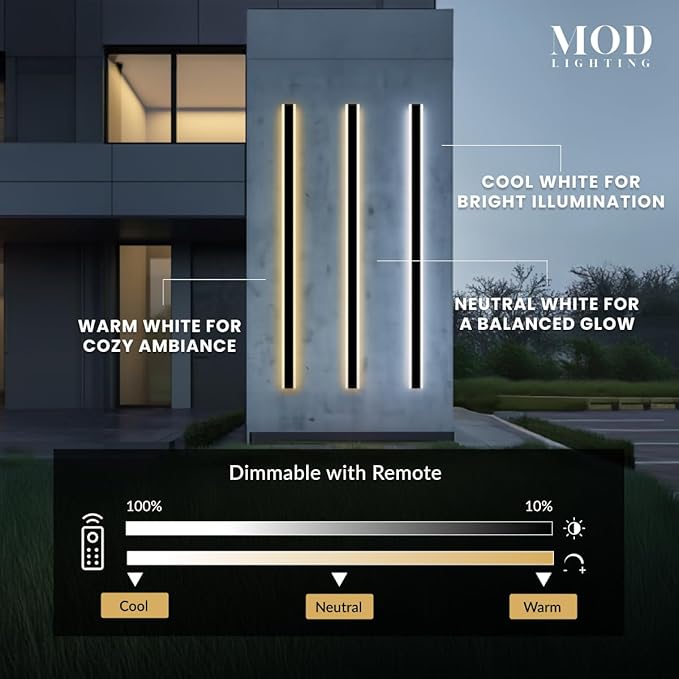 𝗠𝗢𝗗 𝗟𝗜𝗚𝗛𝗧𝗜𝗡𝗚 Haylen | Waterproof Outdoor Wall Light, LED Dimmable with Remote 3000K-6000K, Long Outdoor Porch Lights, Wired Lighting Fixture, Patio Exterior Wall Sconce, 2-Pack (Black, 47")