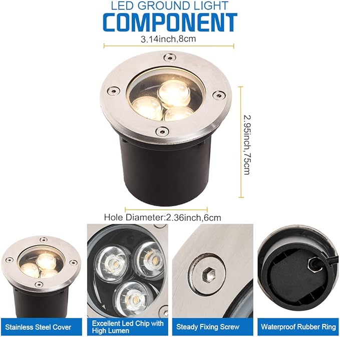 3W Led Low Voltage Landscape Lighting with Wire Connectors and Well Lights for Garden, Driveway, Deck, Tree (12 Pack)