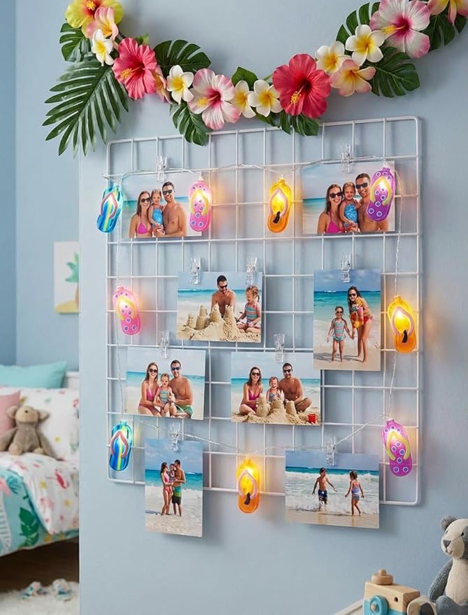 8.5Ft Summer Beach Themed Lights, 10L LED Flips Flops String Lights Plug in for Indoor and Outdoor Holiday Summer, Luau Aloha Hawaiian Tropical Party Décorations.