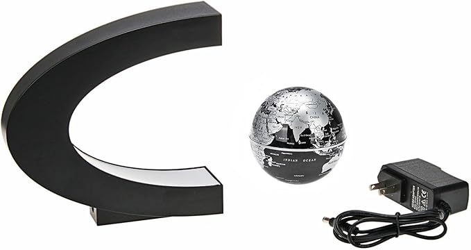 Floating Globe with LED Lights C Shape Magnetic Levitation Floating Globe World Map for Desk Decoration (Black)